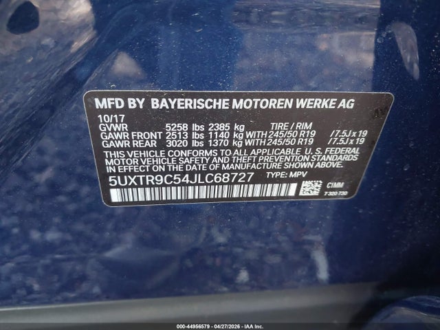 Aukcja sprzedaży 2018 Bmw X3 Xdrive30i, vin: 5UXTR9C54JLC68727, numer aukcji: 44956579