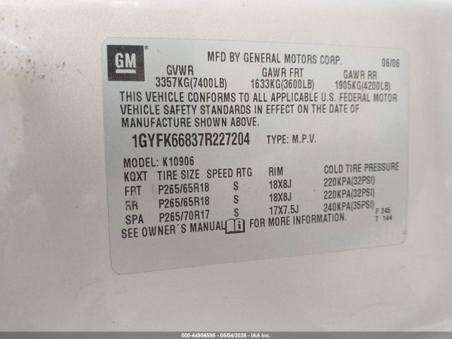 Продаж на аукціоні авто 2007 Cadillac Escalade Esv Standard, vin: 1GYFK66837R227204, номер лоту: 44956595