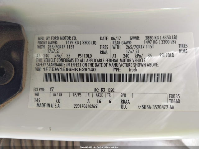 Ford F-150 Xl 2017 1FTEW1E86HKE26140 Image 9