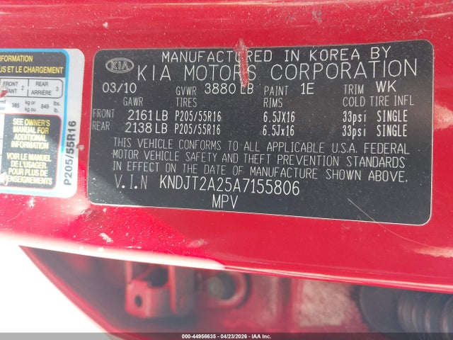 Aukcja sprzedaży 2010 Kia Soul +, vin: KNDJT2A25A7155806, numer aukcji: 44956635
