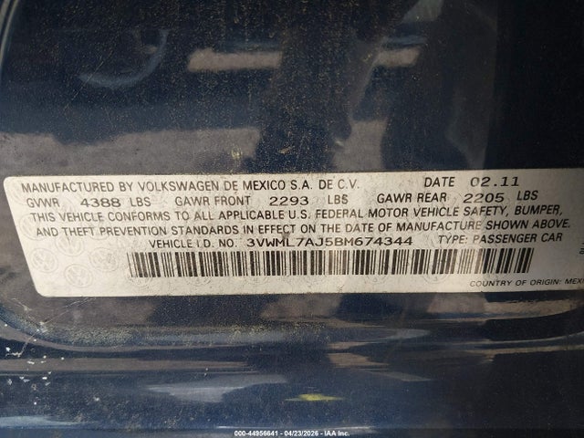 44956641 :رقم المزاد ، 3VWML7AJ5BM674344 vin ، 2011 Volkswagen Jetta Sportwagen 2.0l Tdi مزاد بيع