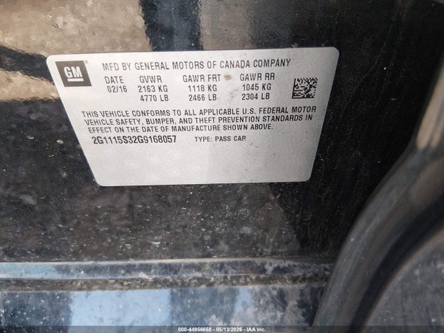 Auction sale of the 2016 Chevrolet Impala 2lt, vin: 2G1115S32G9168057, lot number: 44956658