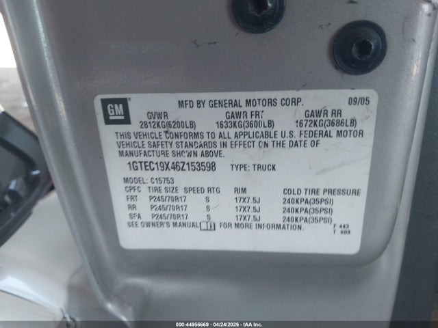 44956669 :رقم المزاد ، 1GTEC19X46Z153598 vin ، 2006 Gmc Sierra 1500 Work Truck مزاد بيع