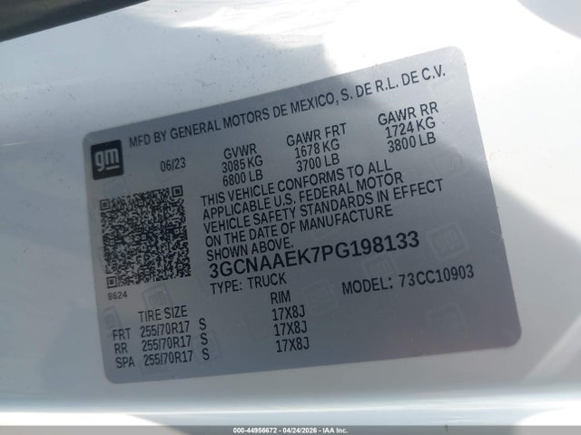 Aukcja sprzedaży 2023 Chevrolet Silverado 1500 2wd  Long Bed Wt, vin: 3GCNAAEK7PG198133, numer aukcji: 44956672