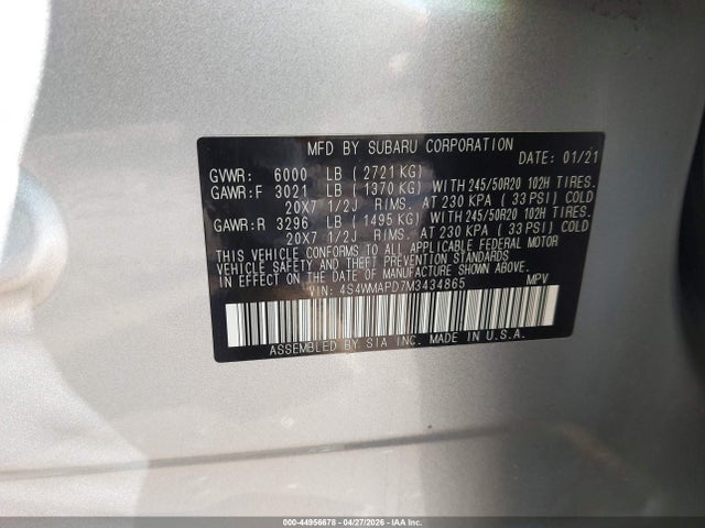44956678 :رقم المزاد ، 4S4WMAPD7M3434865 vin ، 2021 Subaru Ascent Limited مزاد بيع