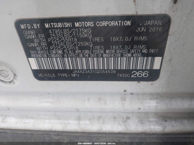 Aukcja sprzedaży 2016 Mitsubishi Outlander Se, vin: JA4AZ3A31GZ054539, numer aukcji: 44956687
