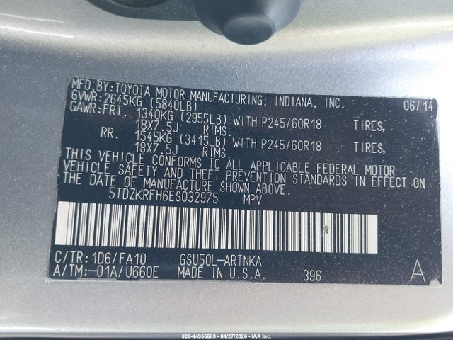 Toyota Highlander Le Plus V6 2014 5TDZKRFH6ES032975 Image 9