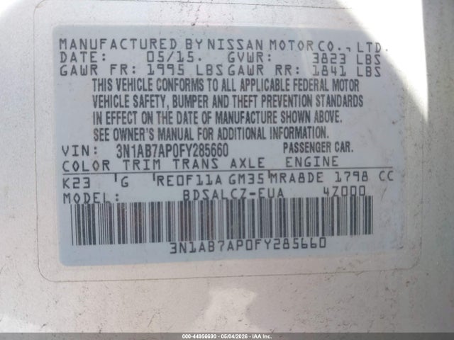 3N1AB7AP0FY285660 Nissan SENTRA S