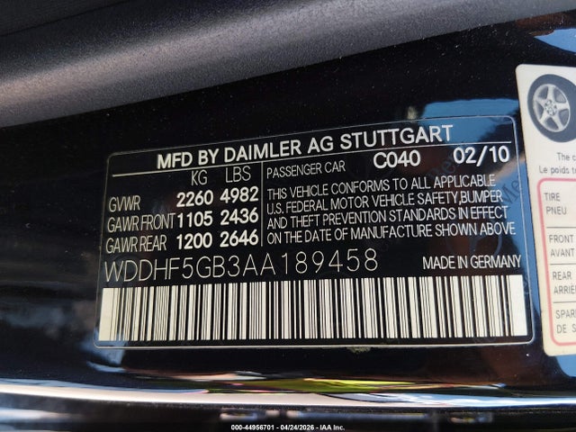 Aukcja sprzedaży 2010 Mercedes-benz E 350, vin: WDDHF5GB3AA189458, numer aukcji: 44956701
