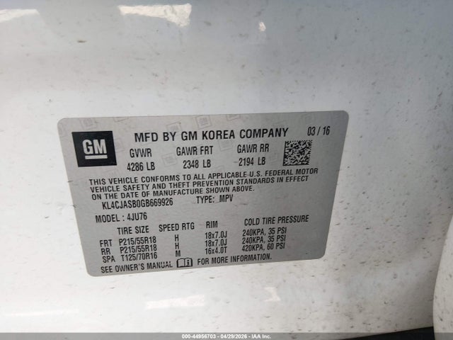 Aukcja sprzedaży 2016 Buick Encore, vin: KL4CJASB0GB669926, numer aukcji: 44956703