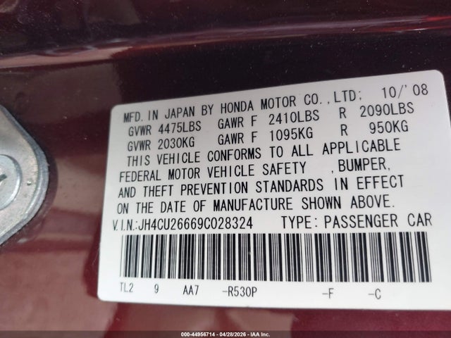 Aukcja sprzedaży 2009 Acura Tsx, vin: JH4CU26669C028324, numer aukcji: 44956714