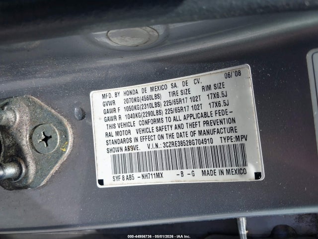 44956736 :رقم المزاد ، 3CZRE38528G704910 vin ، 2008 Honda Cr-v Ex مزاد بيع
