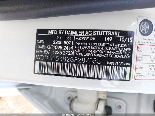 Aukcja sprzedaży 2016 Mercedes-benz E 350, vin: WDDHF5KB2GB287553, numer aukcji: 44956742