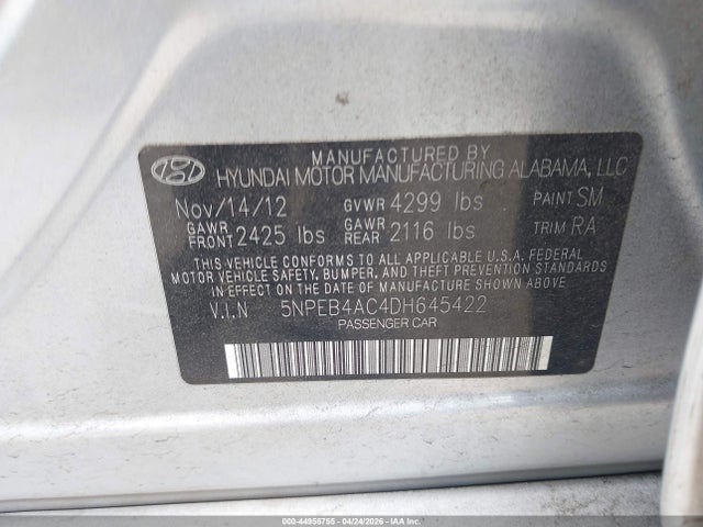 Aukcja sprzedaży 2013 Hyundai Sonata Gls, vin: 5NPEB4AC4DH645422, numer aukcji: 44956755