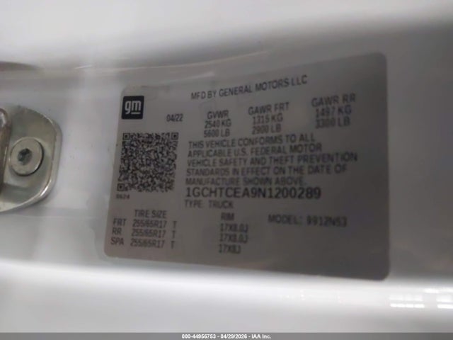 44956753 :رقم المزاد ، 1GCHTCEA9N1200289 vin ، 2022 Chevrolet Colorado 4wd  Long Box Lt مزاد بيع