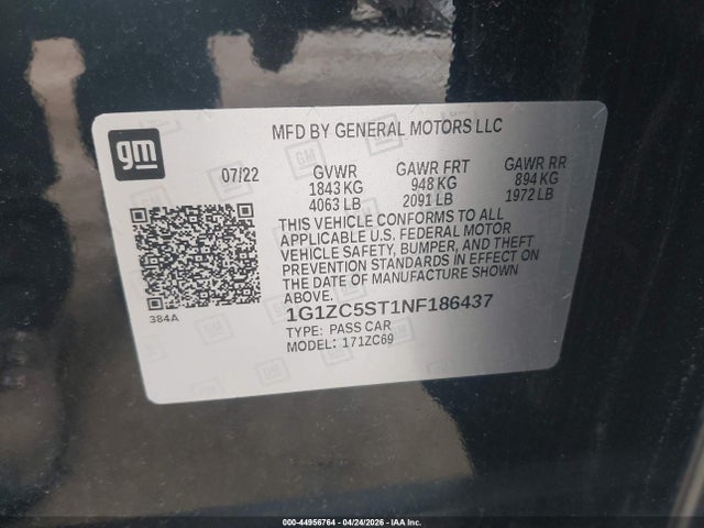 Продаж на аукціоні авто 2022 Chevrolet Malibu Fwd 1fl, vin: 1G1ZC5ST1NF186437, номер лоту: 44956764