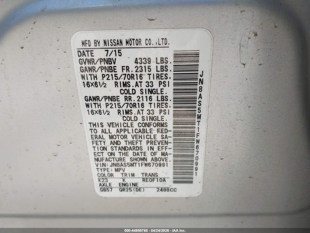 Nissan Rogue Select S 2015 JN8AS5MT1FW670991 Image 9