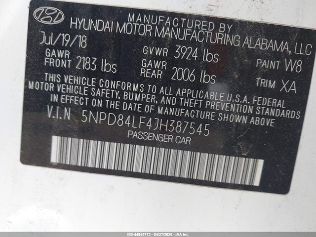 Продаж на аукціоні авто 2018 Hyundai Elantra Sel, vin: 5NPD84LF4JH387545, номер лоту: 44956773