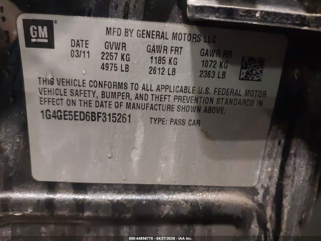 2011 Buick Lacrosse Cxs მანქანა იყიდება აუქციონზე, vin: 1G4GE5ED6BF315261, აუქციონის ნომერი: 44956778