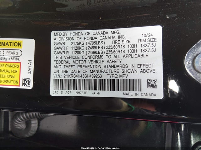 Продажа на аукционе авто 2025 Honda Cr-v Ex Awd, vin: 2HKRS4H43SH439263, номер лота: 44956782