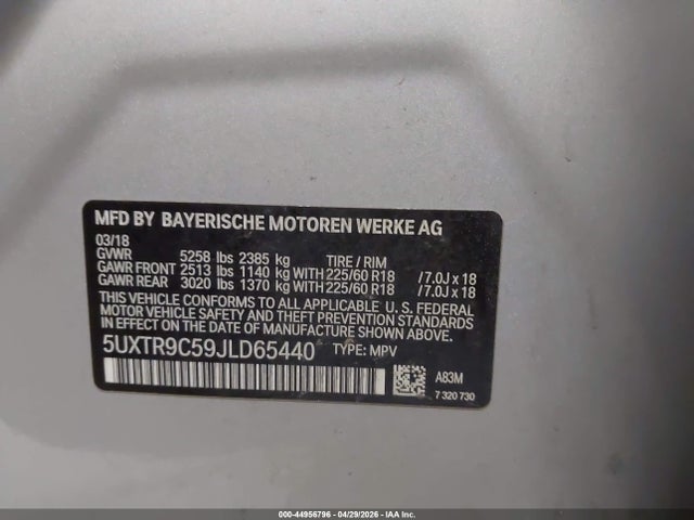 2018 Bmw X3 Xdrive30i მანქანა იყიდება აუქციონზე, vin: 5UXTR9C59JLD65440, აუქციონის ნომერი: 44956796