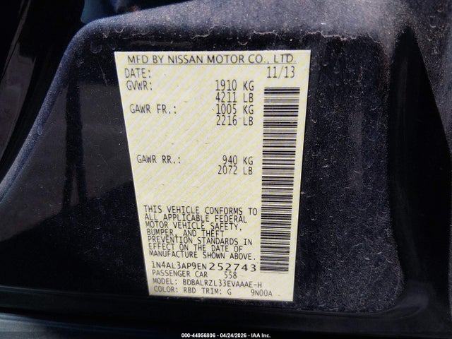 1N4AL3AP9EN252743 Nissan Altima 2.5 S