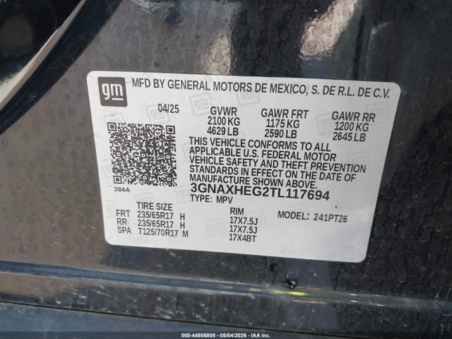 44956808 :رقم المزاد ، 3GNAXHEG2TL117694 vin ، 2026 Chevrolet Equinox Fwd Lt مزاد بيع