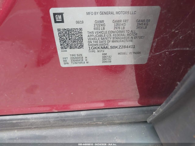 Продаж на аукціоні авто 2019 Gmc Acadia Slt-1, vin: 1GKKNMLS0KZ284411, номер лоту: 44956810