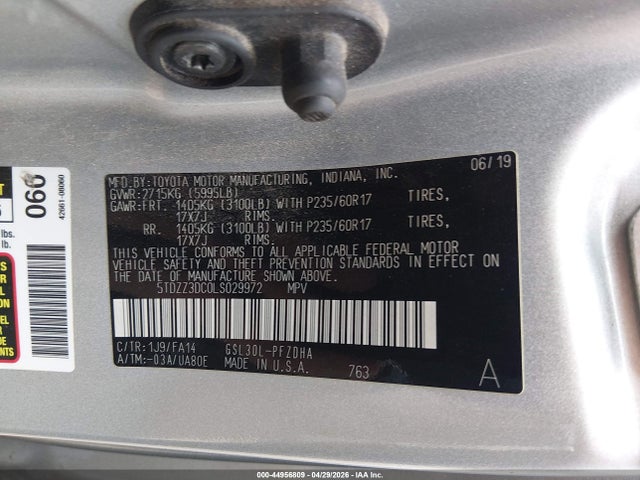 Aukcja sprzedaży 2020 Toyota Sienna L, vin: 5TDZZ3DC0LS029972, numer aukcji: 44956809