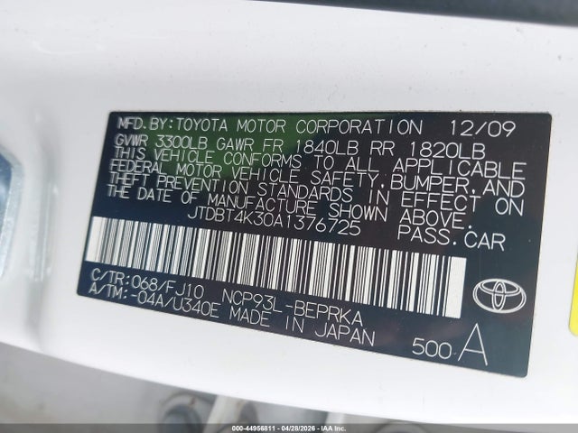 Продажа на аукционе авто 2010 Toyota Yaris, vin: JTDBT4K30A1376725, номер лота: 44956811