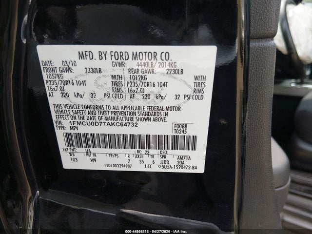44956818 :رقم المزاد ، 1FMCU0D77AKC64732 vin ، 2010 Ford Escape Xlt مزاد بيع