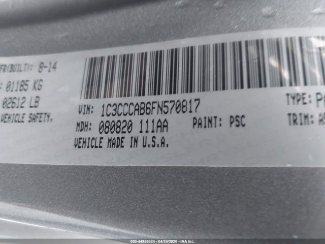 Aukcja sprzedaży 2015 Chrysler 200 Limited, vin: 1C3CCCAB6FN570817, numer aukcji: 44956824