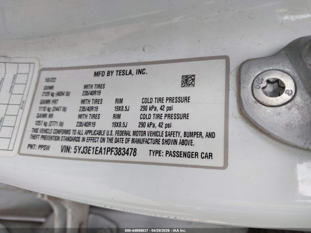 Продаж на аукціоні авто 2023 Tesla Model 3 Rear-wheel Drive, vin: 5YJ3E1EA1PF383478, номер лоту: 44956837