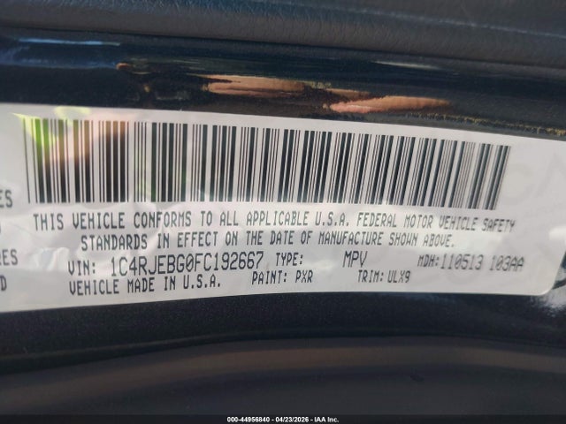 2015 Jeep Grand Cherokee Limited მანქანა იყიდება აუქციონზე, vin: 1C4RJEBG0FC192667, აუქციონის ნომერი: 44956840