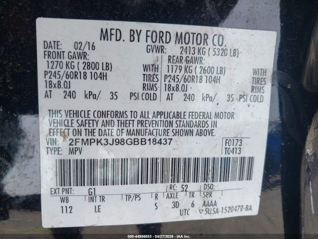 2016 Ford Edge Sel მანქანა იყიდება აუქციონზე, vin: 2FMPK3J98GBB18437, აუქციონის ნომერი: 44956853