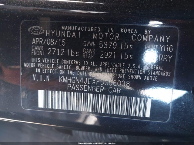Продаж на аукціоні авто 2015 Hyundai Genesis 3.8, vin: KMHGN4JEXFU096038, номер лоту: 44956874