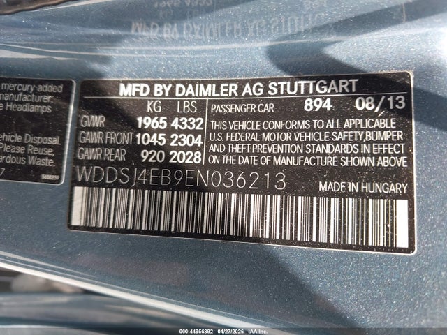 Aukcja sprzedaży 2014 Mercedes-benz Cla 250, vin: WDDSJ4EB9EN036213, numer aukcji: 44956892