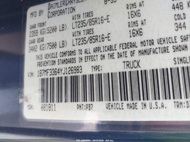Aukcja sprzedaży 2000 Dodge Ram 3500 St, vin: 1B7MF3364YJ126983, numer aukcji: 44956894