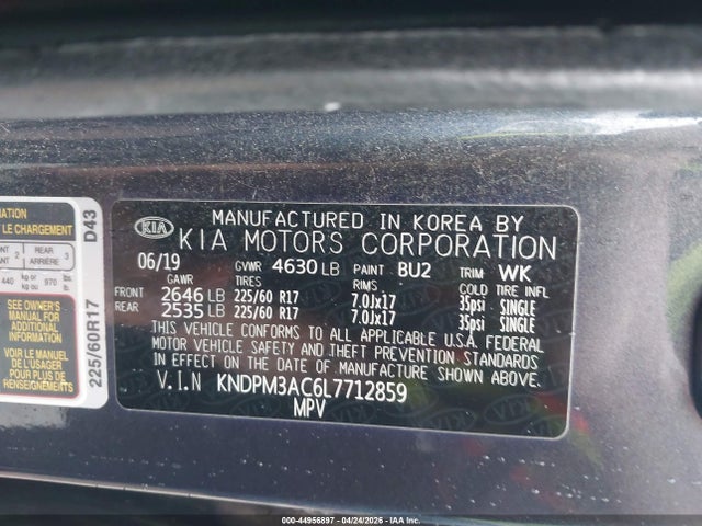 Aukcja sprzedaży 2020 Kia Sportage Lx, vin: KNDPM3AC6L7712859, numer aukcji: 44956897