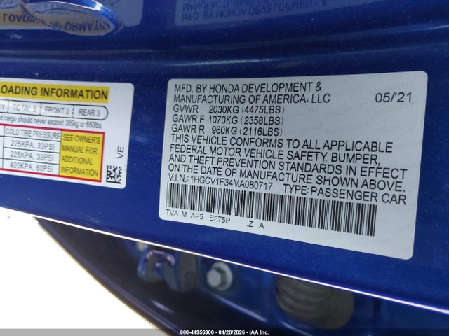 1HGCV1F34MA080717 Honda Accord Sport