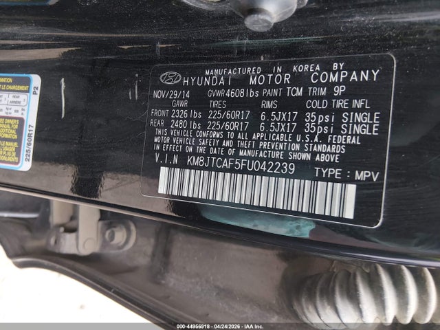 44956918 :رقم المزاد ، KM8JTCAF5FU042239 vin ، 2015 Hyundai Tucson Gls مزاد بيع