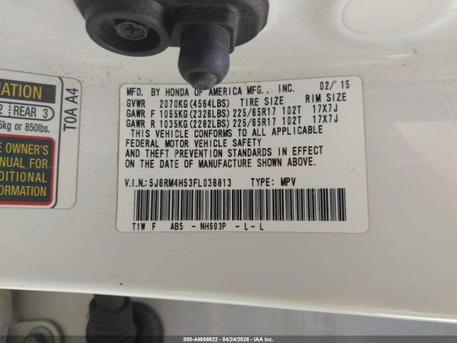 Honda CR-V EX 2015 5J6RM4H53FL038813 Image 9