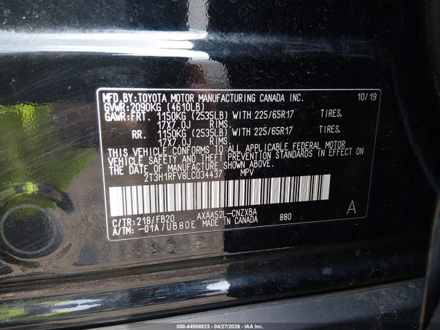 Продажа на аукционе авто 2020 Toyota Rav4 Le, vin: 2T3H1RFV8LC034437, номер лота: 44956923