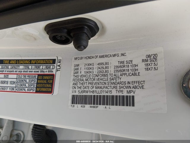 5J6RW1H81LL011415 Honda Cr-v 2wd Ex-l
