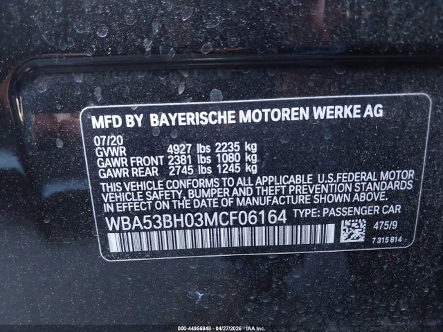 Продажа на аукционе авто 2021 Bmw 530i, vin: WBA53BH03MCF06164, номер лота: 44956948