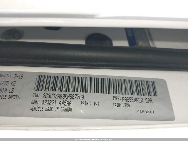 44956950 :رقم المزاد ، 2C3CDZAG9KH687760 vin ، 2019 Dodge Challenger Sxt مزاد بيع
