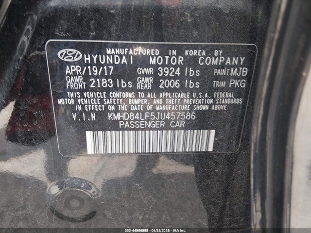 Aukcja sprzedaży 2018 Hyundai Elantra Sel, vin: KMHD84LF5JU457586, numer aukcji: 44956959