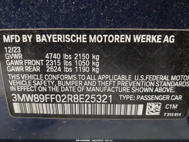 Aukcja sprzedaży 2024 Bmw 330i Xdrive, vin: 3MW89FF02R8E25321, numer aukcji: 44956960