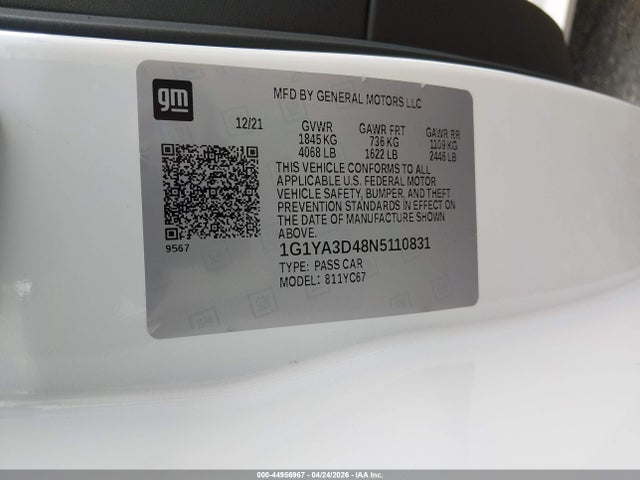 1G1YA3D48N5110831 Chevrolet Corvette Stingray Rwd 1lt