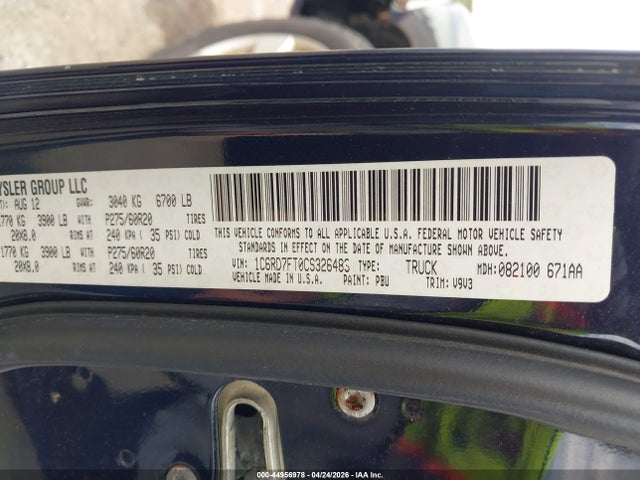 Aukcja sprzedaży 2012 Ram 1500 St, vin: 1C6RD7FT0CS326483, numer aukcji: 44956978